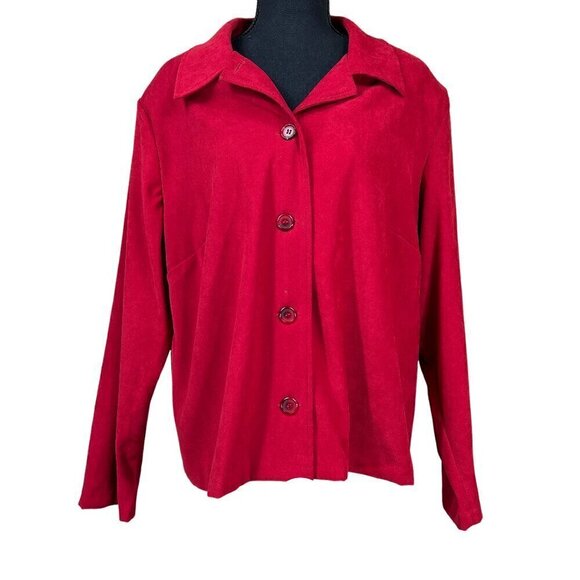 Briggs New York Red Faux Suede Button Front Blazer Jacket Size 1X - Picture 1 of 8